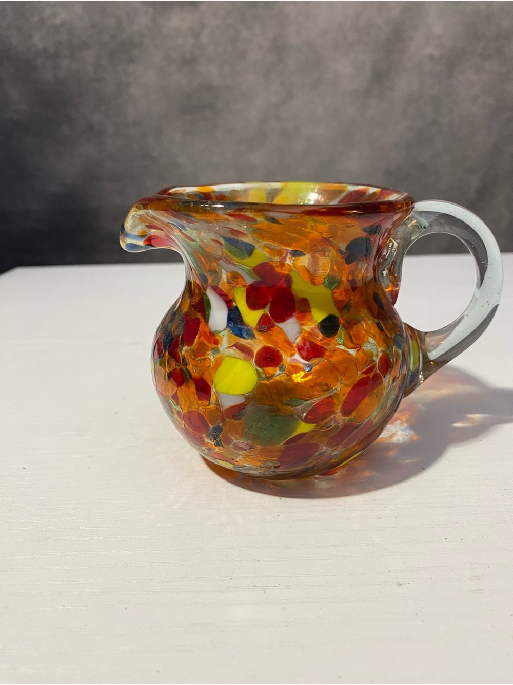 Multicolor Handblown Glass Creamer Pitcher - Vibrant Orange Accent